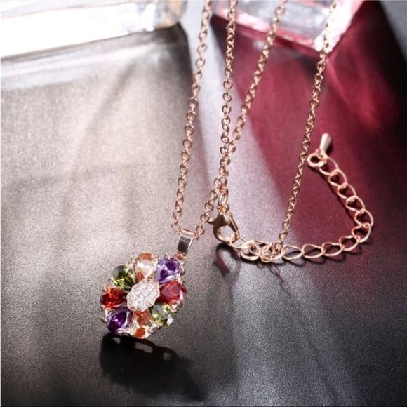 Multicolor Diamond Cubic Zirconia Mosaic Pendant Rose Gold Necklace NEW IN BOX - Picture 4 of 4